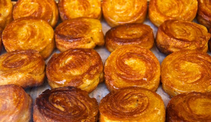 A display of Kouign-Amann cakes in France