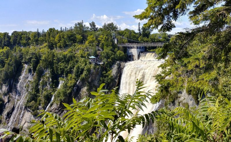 Large waterfall Montmorency Falls in Canada