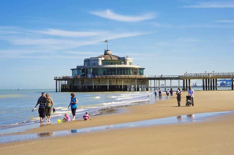 People on the beach, Blankenberge Pier, North Sea Coast, Belgium, Europe