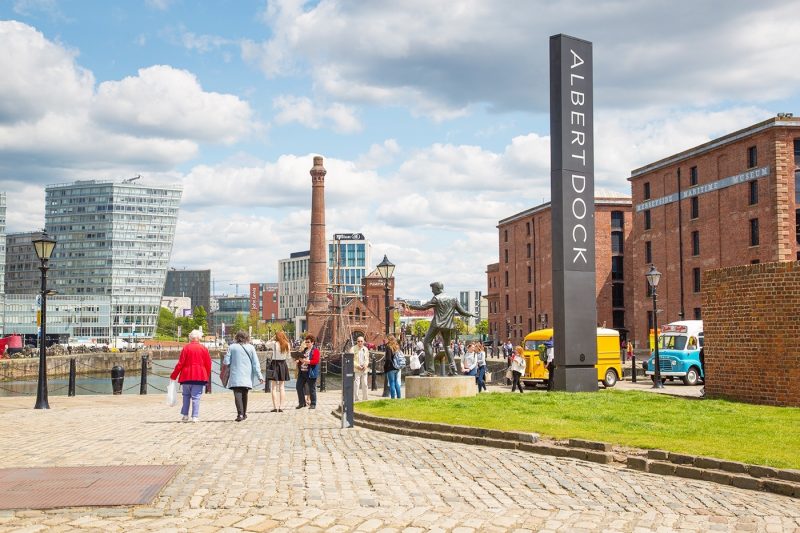 People walking on Albert Dock Liverpool