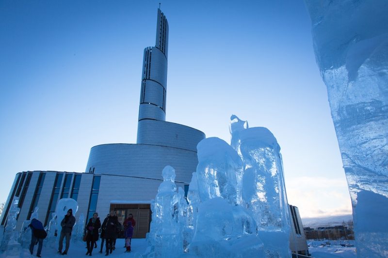 People outside Alta Northern Lights Cathedral