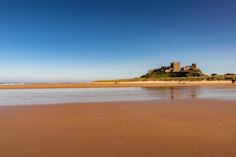 Bamburgh Beach with castle