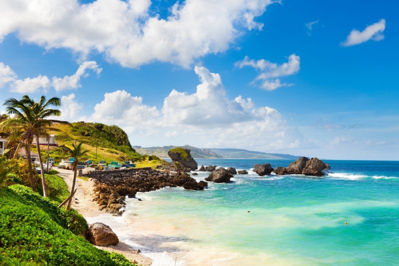 The rugged beach landscape of the famous Bathsheba beach in Barbados