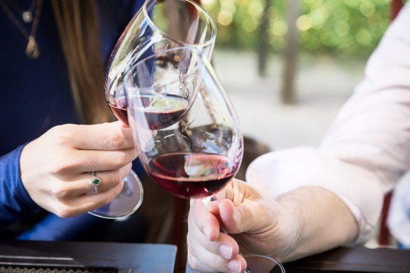 A couple toasting at a vineyard in Chile