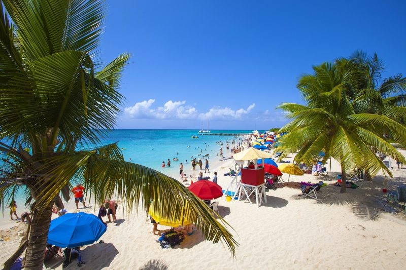 People relaxing and swimming at Doctor's Cave beach, Montego Bay