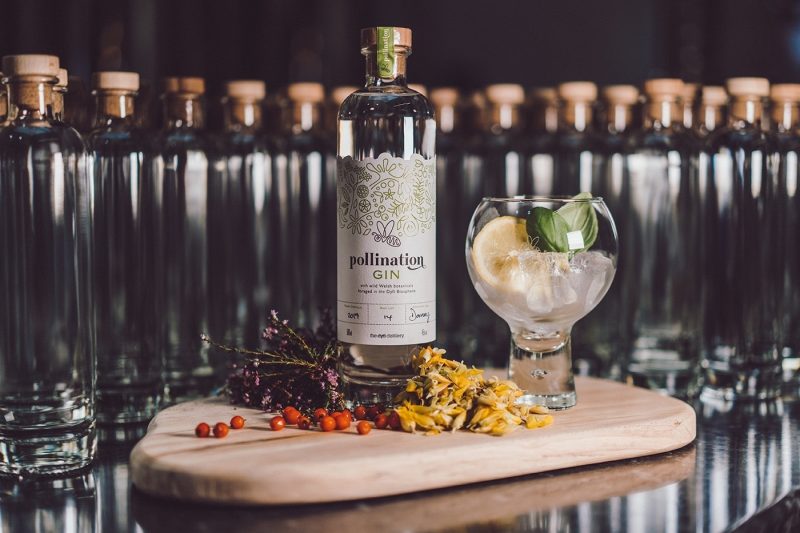 A gin cocktail using gin from the Dyfi distillery being poured into a glass