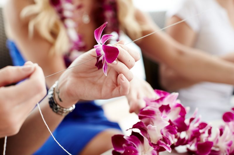 Lei making in Hawaii