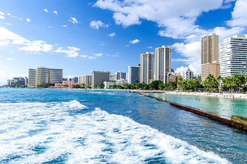Beach with city in background, Hawaii Waikiki Beach