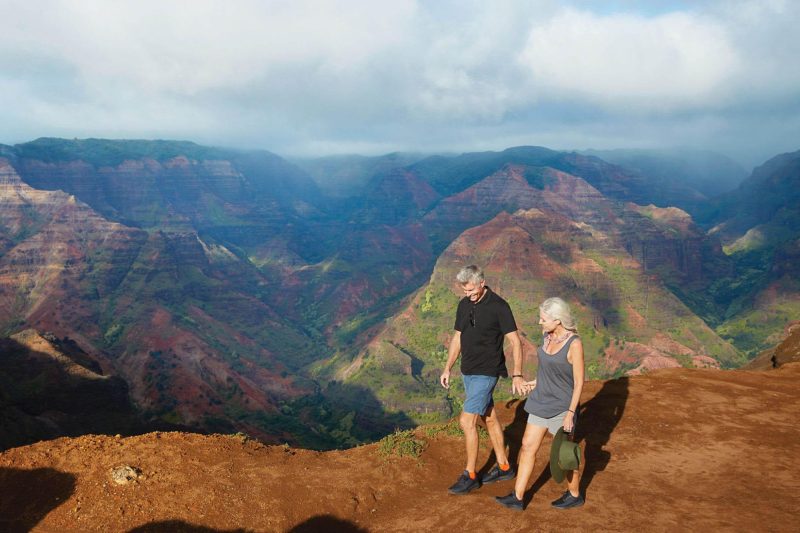 Couple walking in the mountains of Hawaii