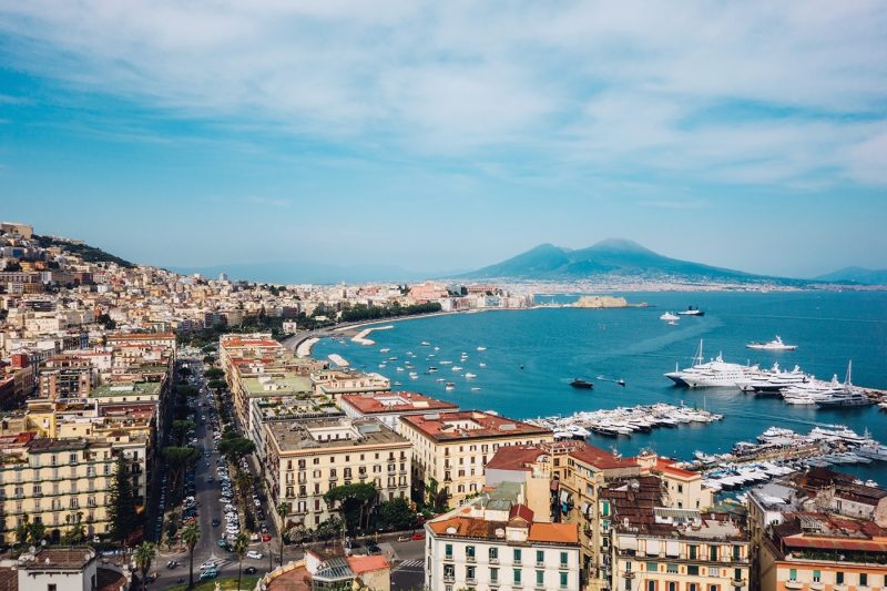 View across Naples with Mount Vesuvius in the background