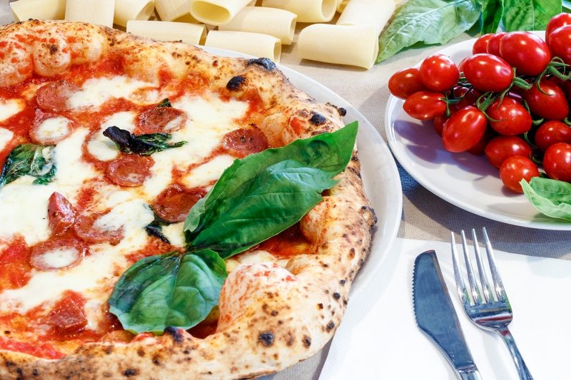 Naples pizza, tomatoes and pasta