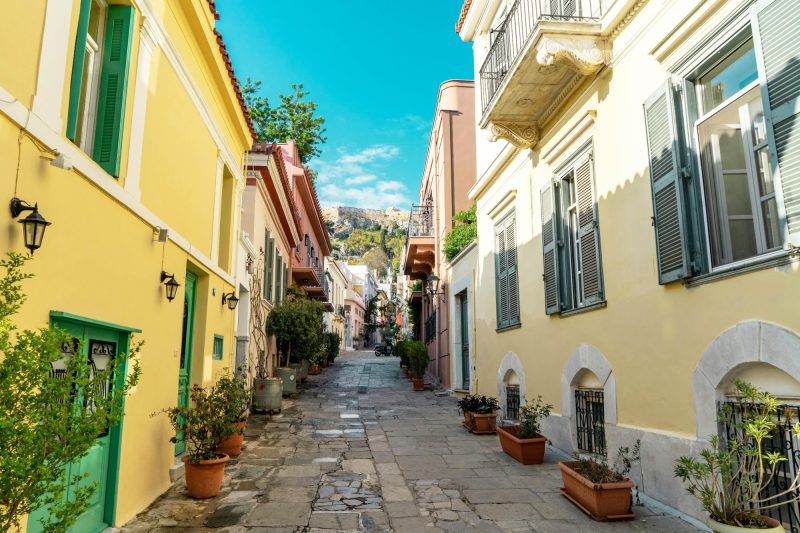 Pretty streets of Plaka in Athens, Greece