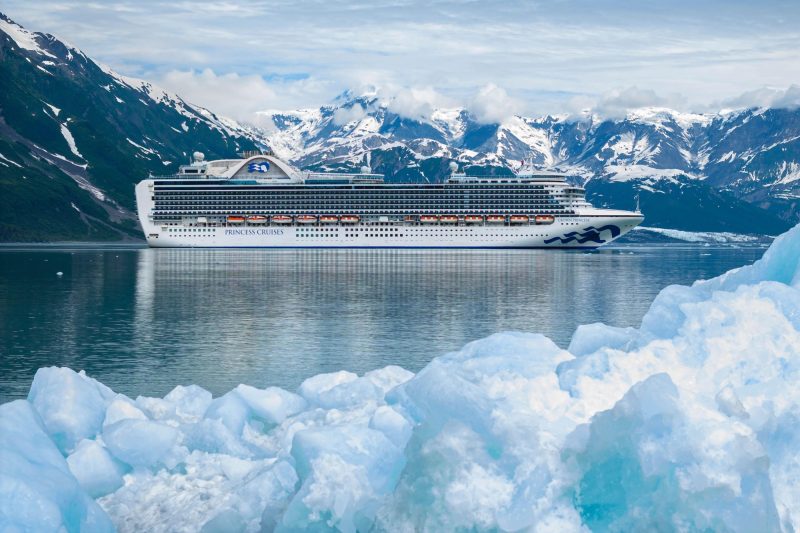 Princess ship sailing next to glaciers in Alaska, USA