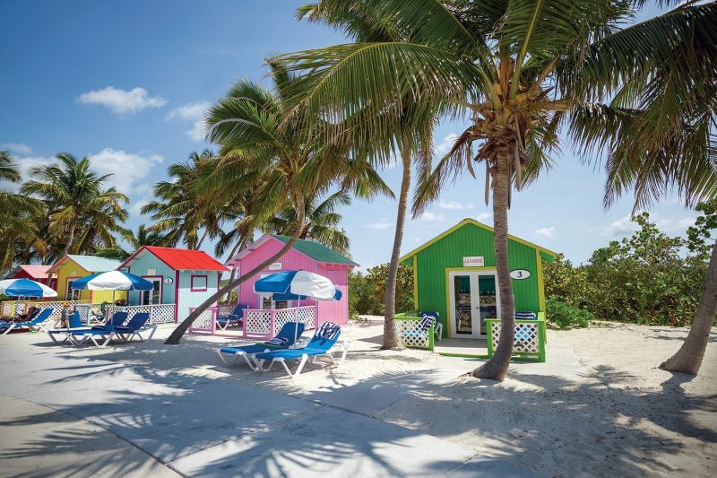Brightly coloured huts on Princess Cays