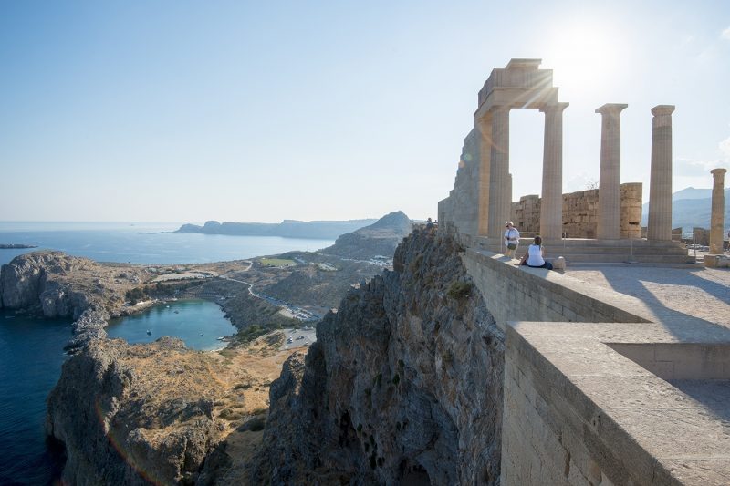 View over St. Pauls Bay from the Acropolis of Lindos, Rhodes