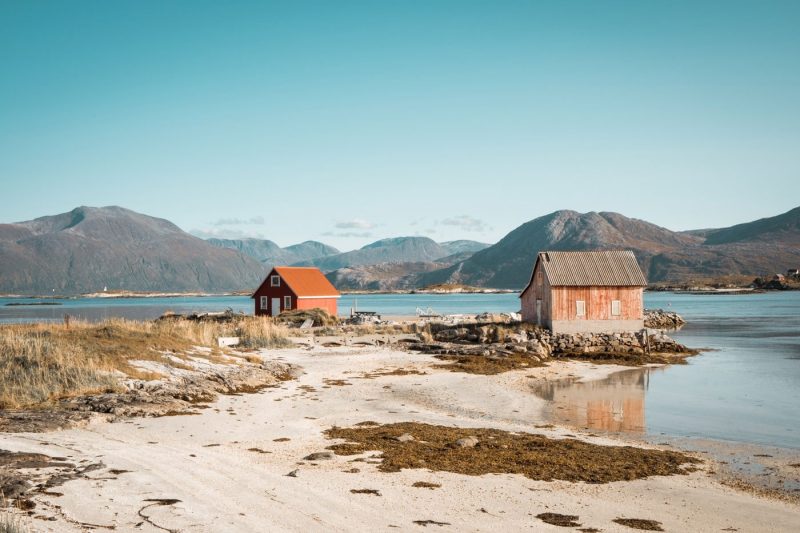 Traditional houses on the beach in Tromso