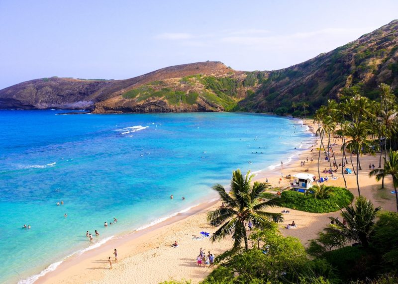 The Hanauma Bay tropical beach in Hawaii