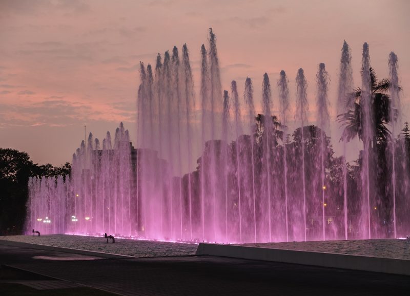 Magic Water Circuit in La Reserva Park, sunset, Lima, Peru, South America