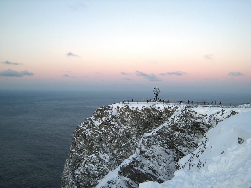 People on North Cape plateau in winter