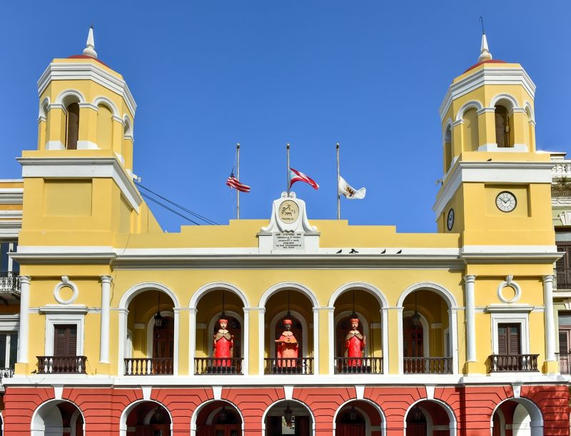 Old San Juan City Hall in the Plaza de Armas in Puerto RicThree Kings decoration