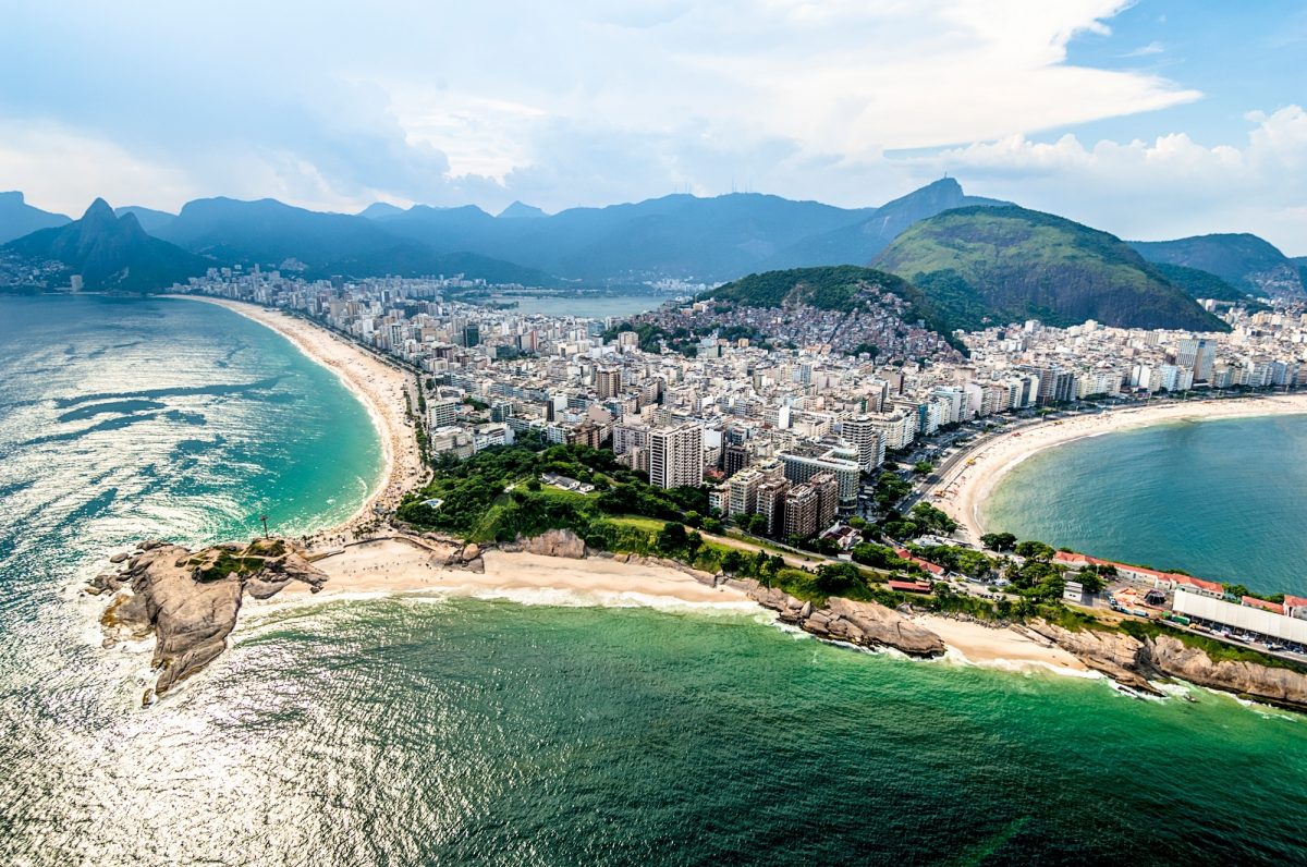 Aerial view of Ipanema, Arpoador and Copacabana in Rio de Janeiro