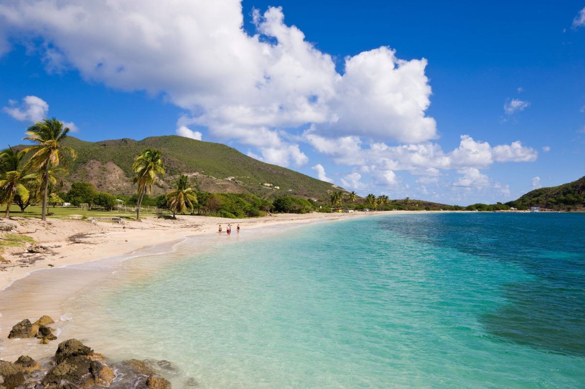 Beautiful white sandy beach and turquoise sea in St Kitts