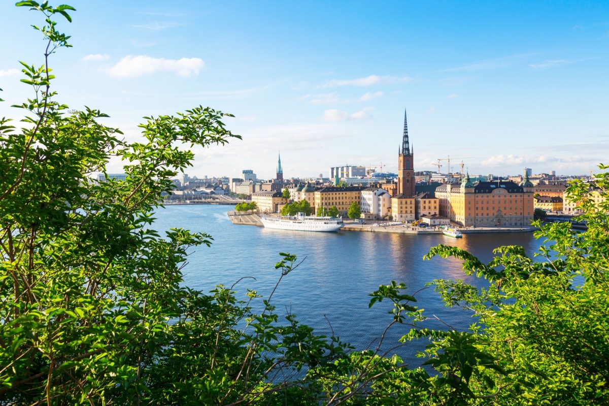 Riddarholmen Church and city skyline from Sodermalm, Stockholm, Sweden, Scandinavia, Europe