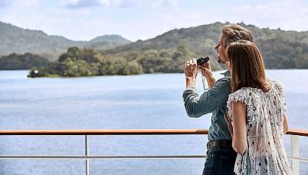 Couple looking out onto Panama canal