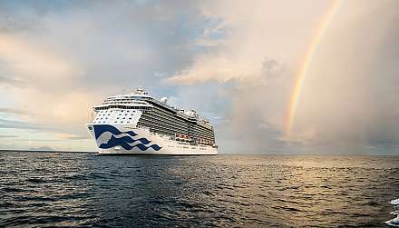 Royal Princess at sea with rainbow