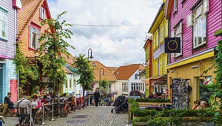 Ovre Holmegate, a colourful street of shops and cafes in the centre of Stavanger,