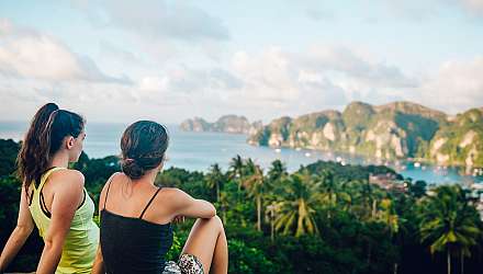 Two women looking over bay of Phi Phi Islands
