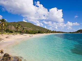 Beautiful white sandy beach and turquoise sea in St Kitts